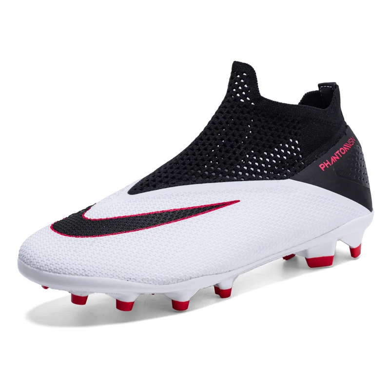 Professional Men Soccer Shoes FG Training Sport Soccer Cleats Football Sneaker Ankle  Unisex Outdoor Ultralight  White black