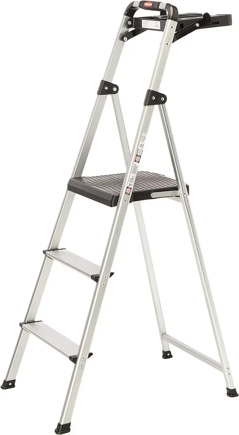 

y Lightweight Aluminum Folding Step Ladder with Project Tray, 225 lb Capacity, Gray