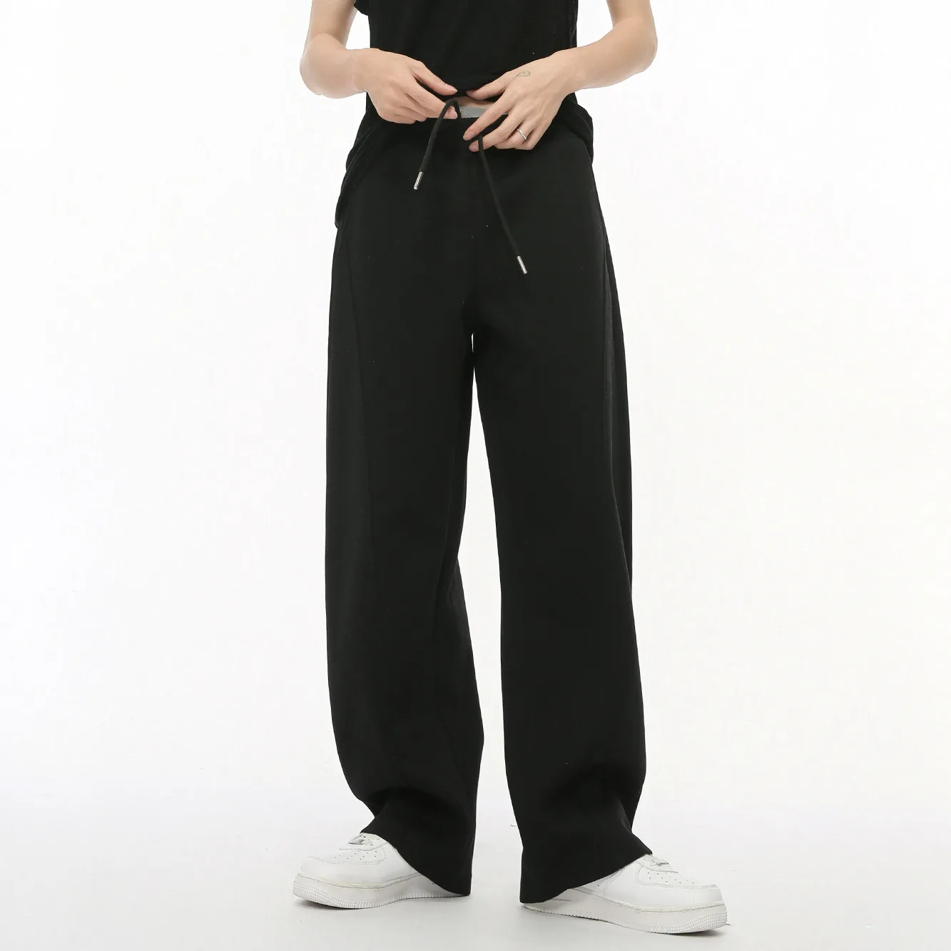 

Men Ankle Length Casual Pants Drawstring Straight Pant Spliced Solid Loose Mid Waist Patchwork Pockets Casual Spring Sports