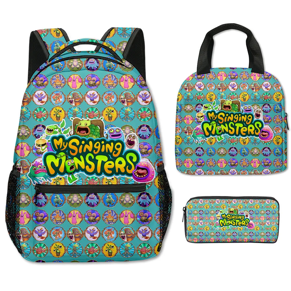 

Harajuku Popular Funny my singing monsters 3D Print 3pcs/Set School Bags Laptop Daypack Backpack portable Lunch bag Pencil Case