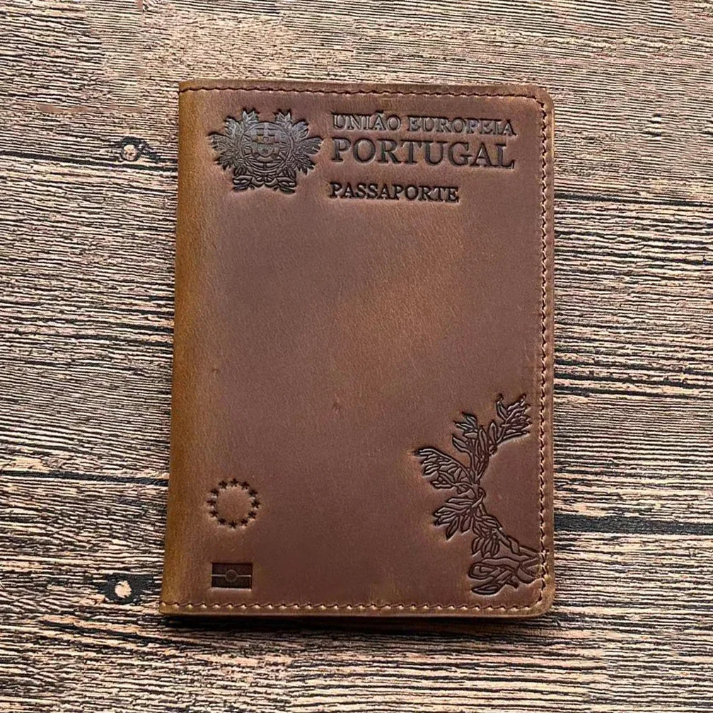 Genuine Leather Passport Cover Portugue Retro Cow Leather Portuguese Passport Holder Passport Case Unisex Travel Wallet Passport