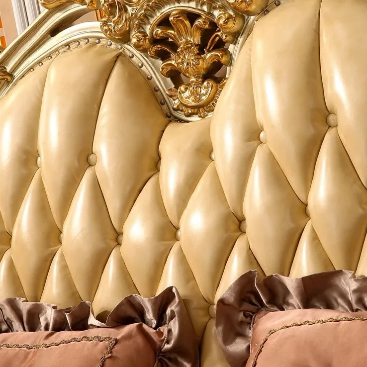 سرير من الجلد الأوروبي مصنوع من خشب البلوط الصلب وأثاث غرفة نوم رئيسية فاخرة من الجلد الأوروبي والأمريكي