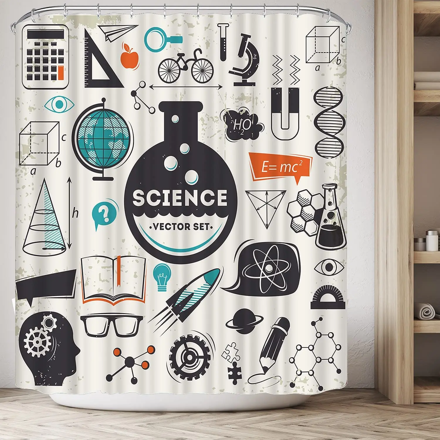 Kids Science Shower Curtain for Bathroom Decor Physics Lab Theme Shower Curtains for Girls and Boys Beige Fabric Waterproof