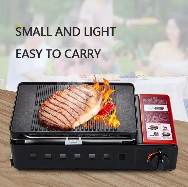 

Portable Gas Grill - Ideal for Camping & Home BBQ, Adjustable Flame, Comes with Barbecue Skewers