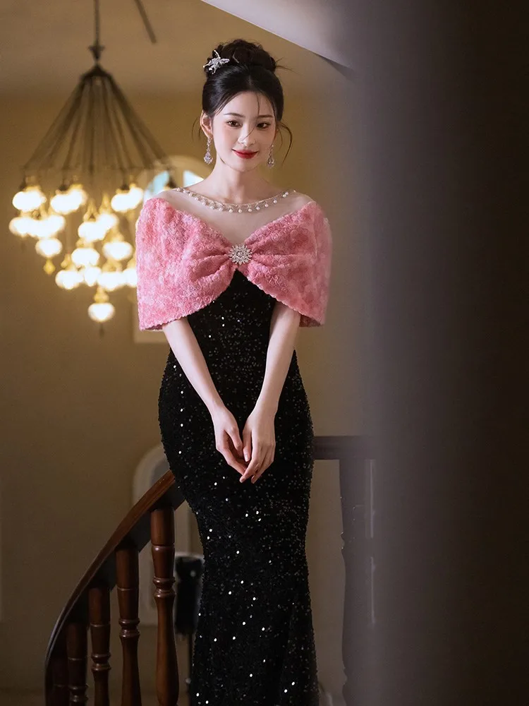 

Fishtail evening dress women's banquet light luxury style bride's toasting engagement morning robe