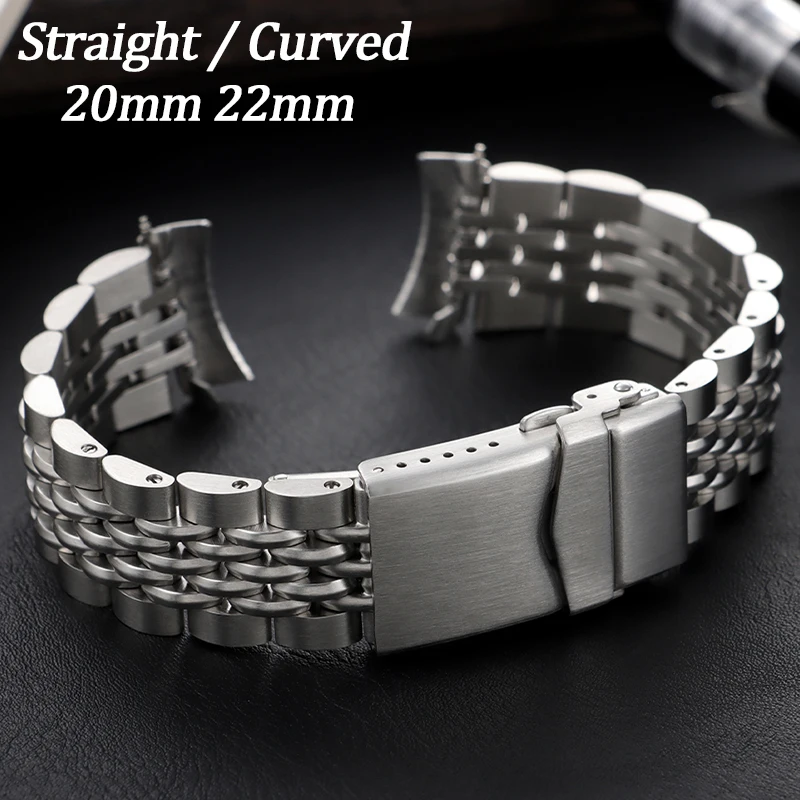 Bracelet de montre en acier inoxydable à extrémités droites/courbes, 20 mm 22 mm, pour Seiko, pour Jubilee SKX007/009, bracelet en métal de luxe