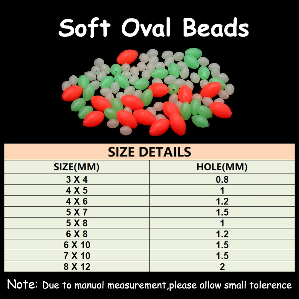 100PCS Oval Weiche Gummi Leuchtende Angeln Perlen Glow Sinking Perlen Für Drillinge Angeln Rigs Grün Rot Angeln Köder angelgerät – Detail 2