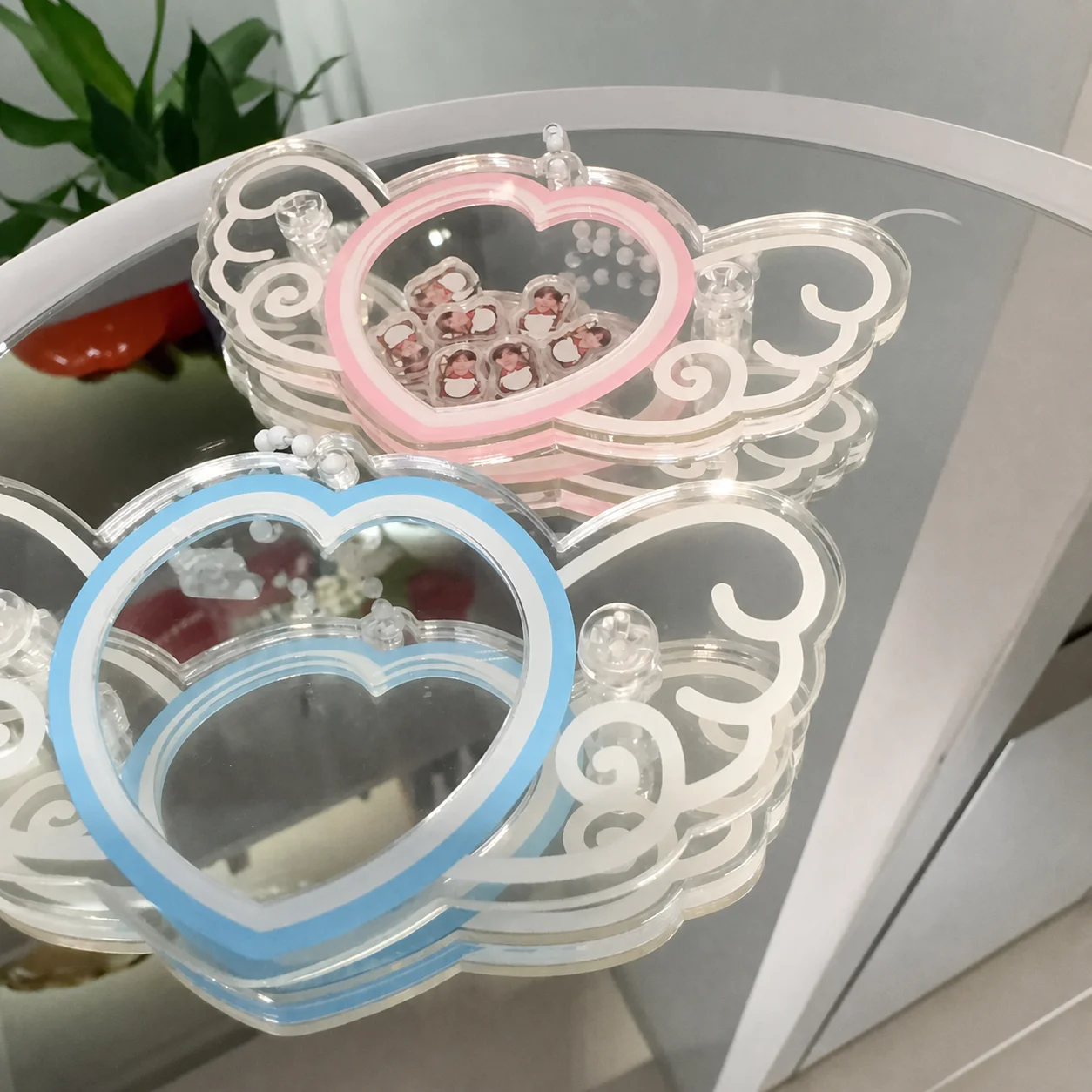 Cute Heart Wing Shaker Acrylic Key Chain Empty Diy Pendant Charm For Bag Decoration Keychain Handmade Craft Gift