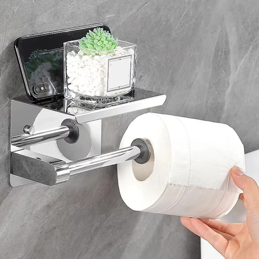 

Держатель для туалетной бумаги из нержавеющей стали с держателем для телефона, антикоррозийная подставка для бумажных полотенец, настенный органайзер для хранения