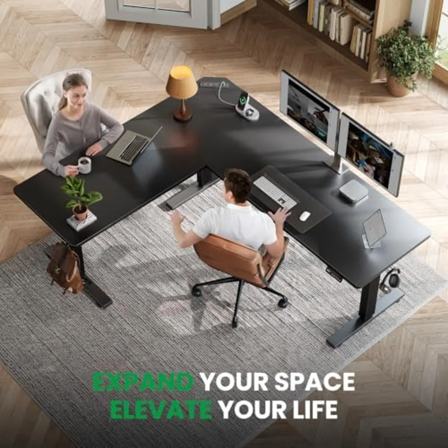 L-Shaped Standing Desk - 63 x 55 Inch Adjustable Corner Standing Desk with Charging Station - L Shape Sit Stand Table