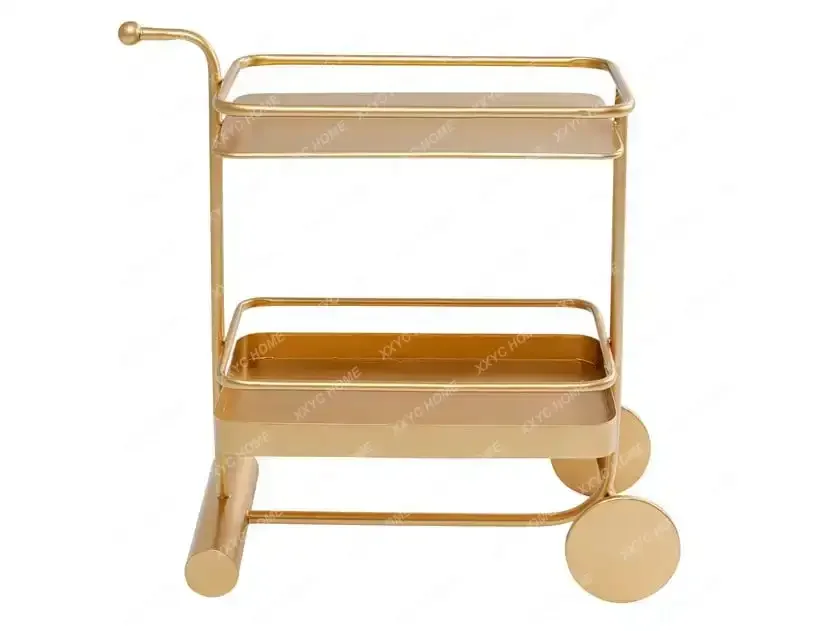 Solid Wood Dining Car Side Table Cabinet Movable Wine Trolley Stainless Steel Storage Rack Designer Retro Advanced Dining Car D9