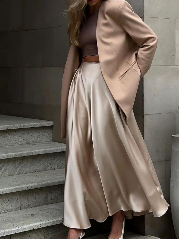 

New in Summer Elegant Satin Loose Women Skirt High Waist Maxi Skirts Streetwear Classic Long Skirt Fashion Female Black Skirt