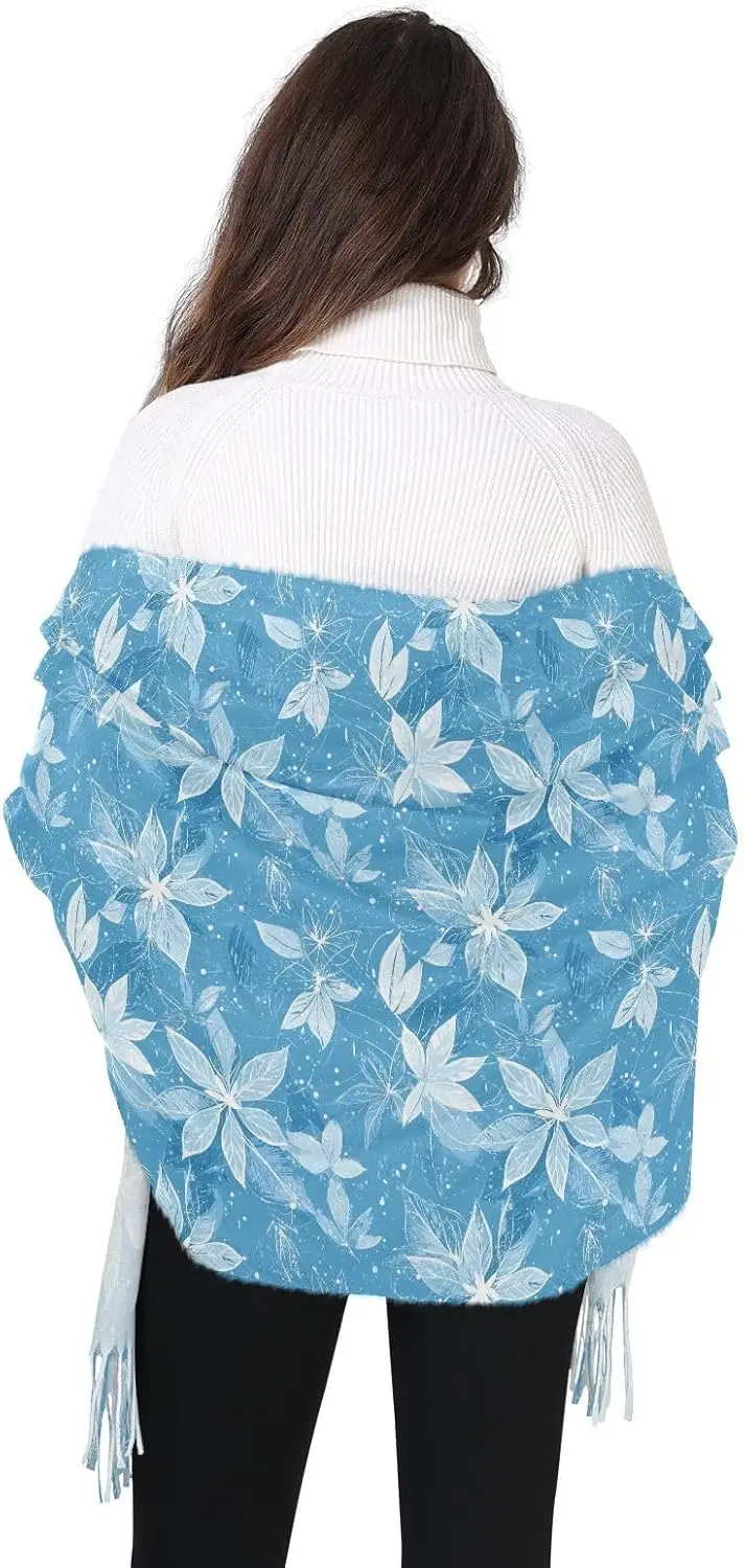 عيد الميلاد نمط الأزهار الطفل الأزرق شالات ويلتف الشتاء الكشمير وشاح لطيف السيدات هدايا عيد الميلاد #6