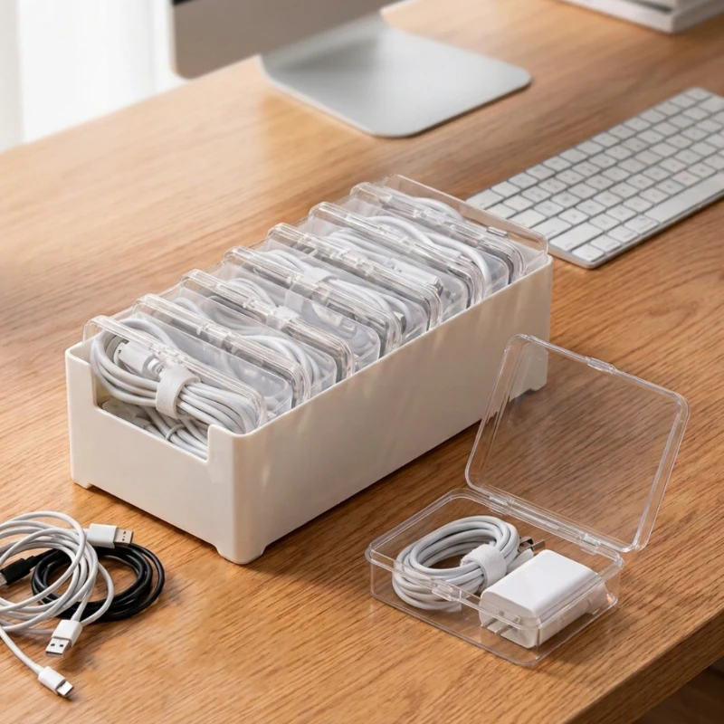 1Set Data Cable Storage Box Desktop Charger Organizer Winder Travel Portable Power Charging Cord Management Box for Phone Cables