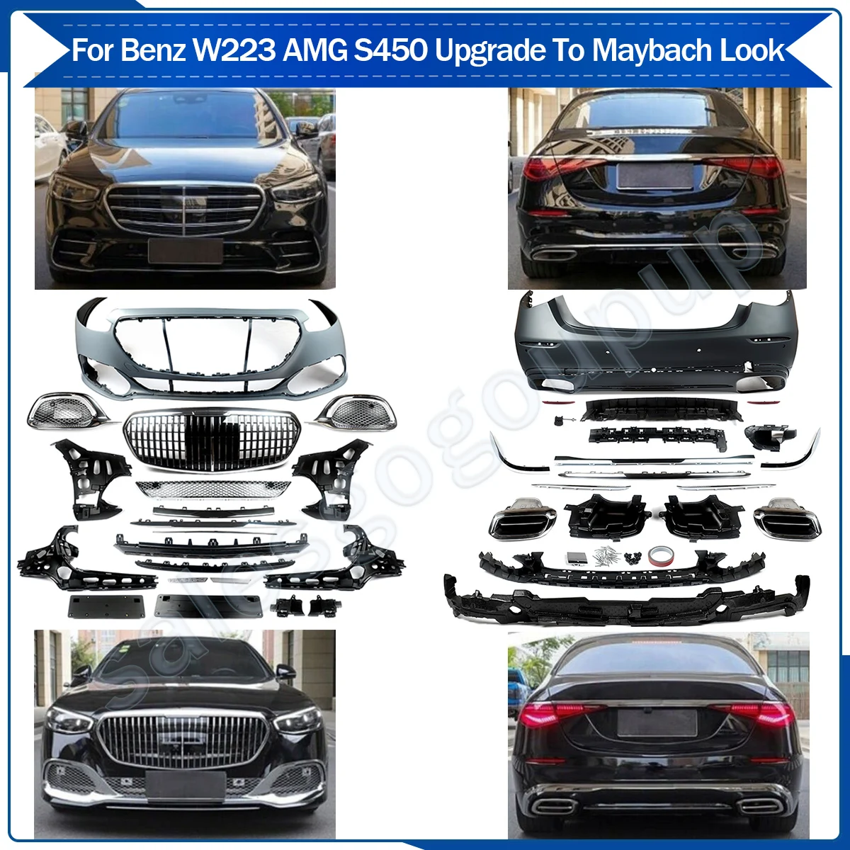 

Body Kits for Mercedes Benz S-Class W223 2021 2022 S500 S560 Upgrate Maybach Style Front Bumper Splitter Lip Rear Diffuser
