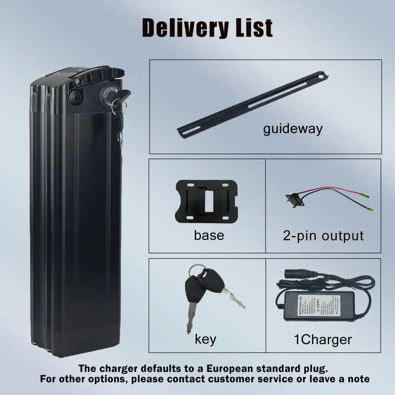 Factory outlet 48v 20ah 30ah 60ah 2-pin Silver Fish Haiba Lithium Battery Electric Bicycle 36v 48v18650 battery with charger
