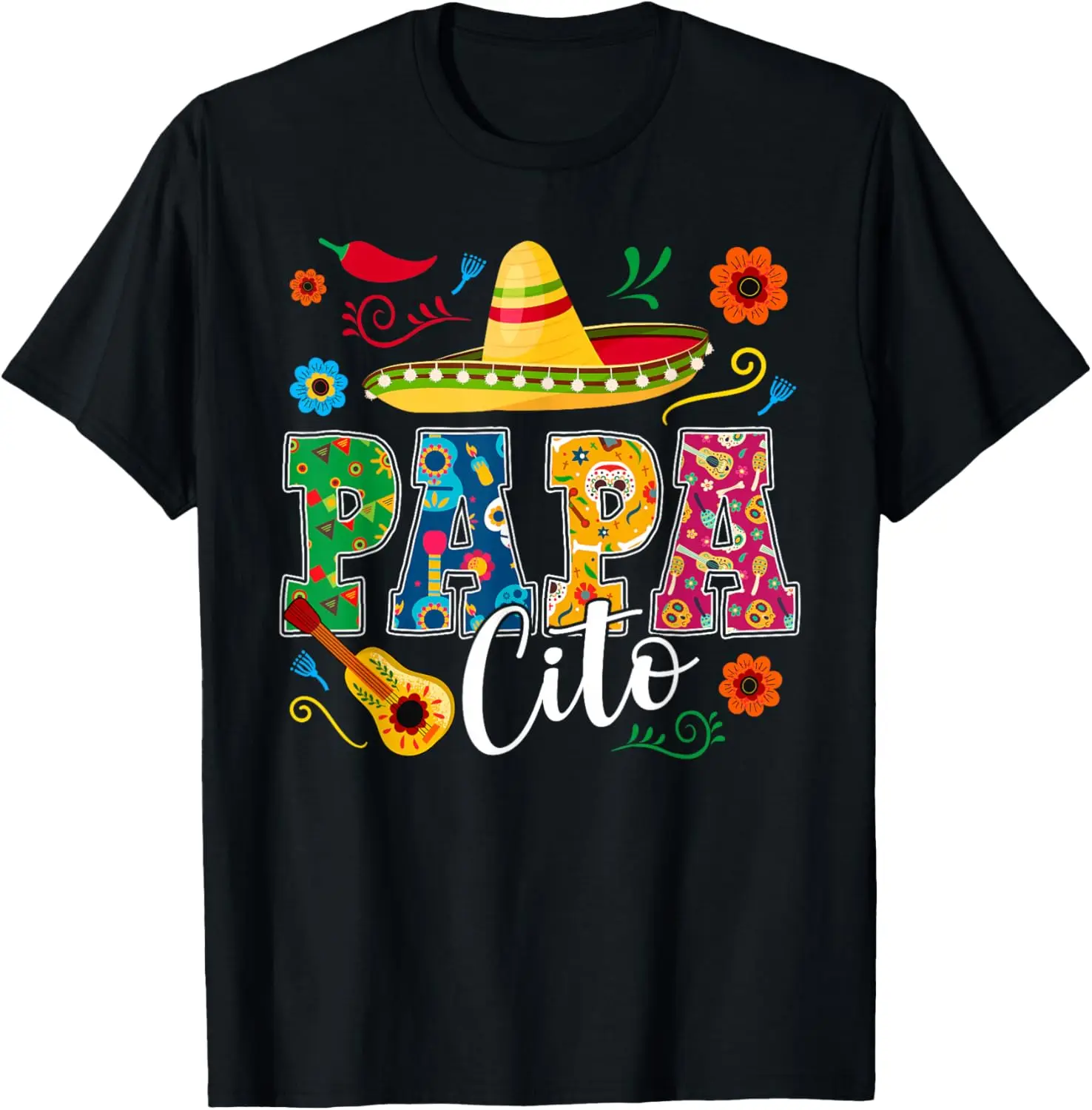 

Papacito Mexican Fiesta Graphic Tee Papacito Floral Print T-Shirt Men Casual Trip