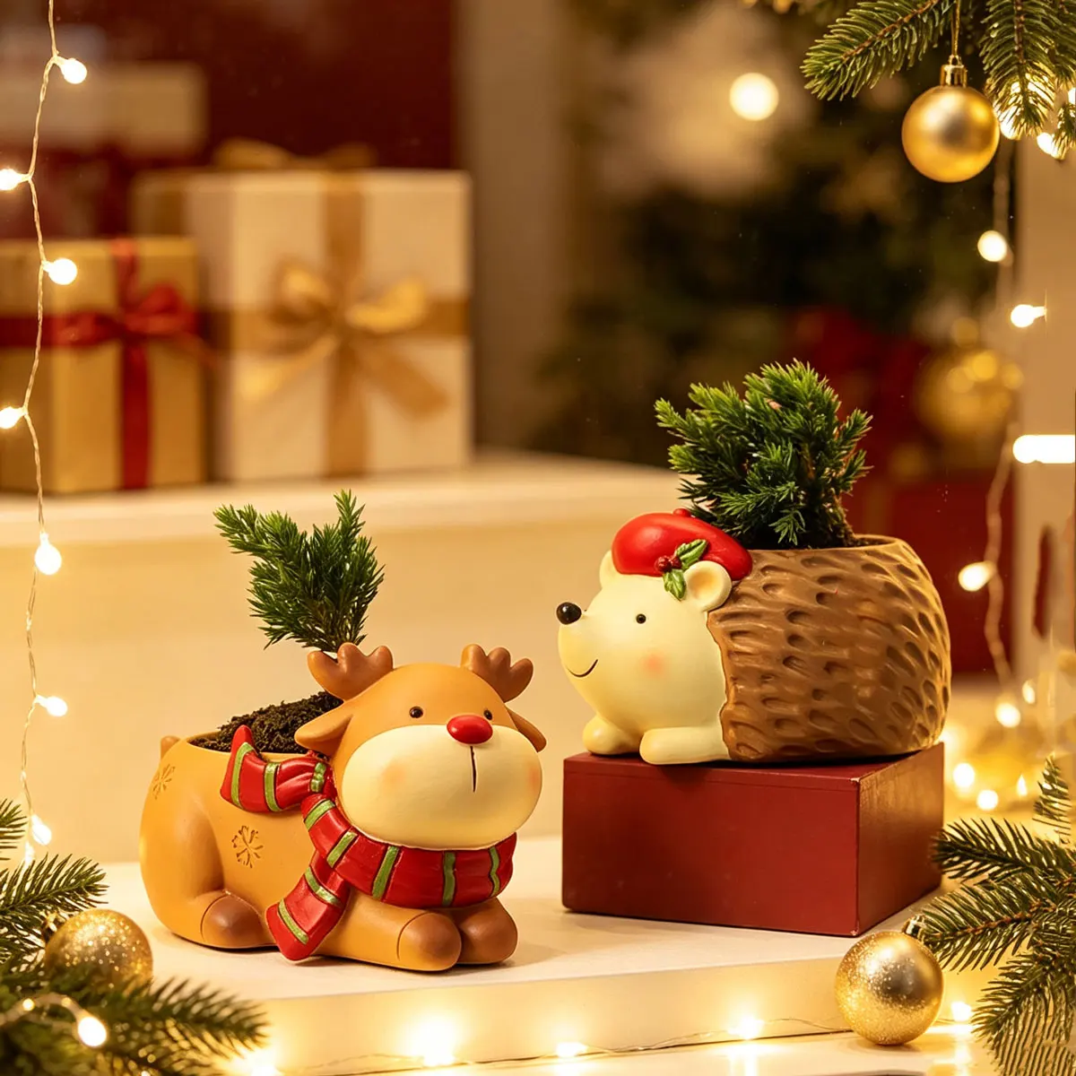 Christmas Pet Planters Cute Animal Flower Pots Mini Plant Pots for Indoor Home Garden, Christmas Decor Gifts