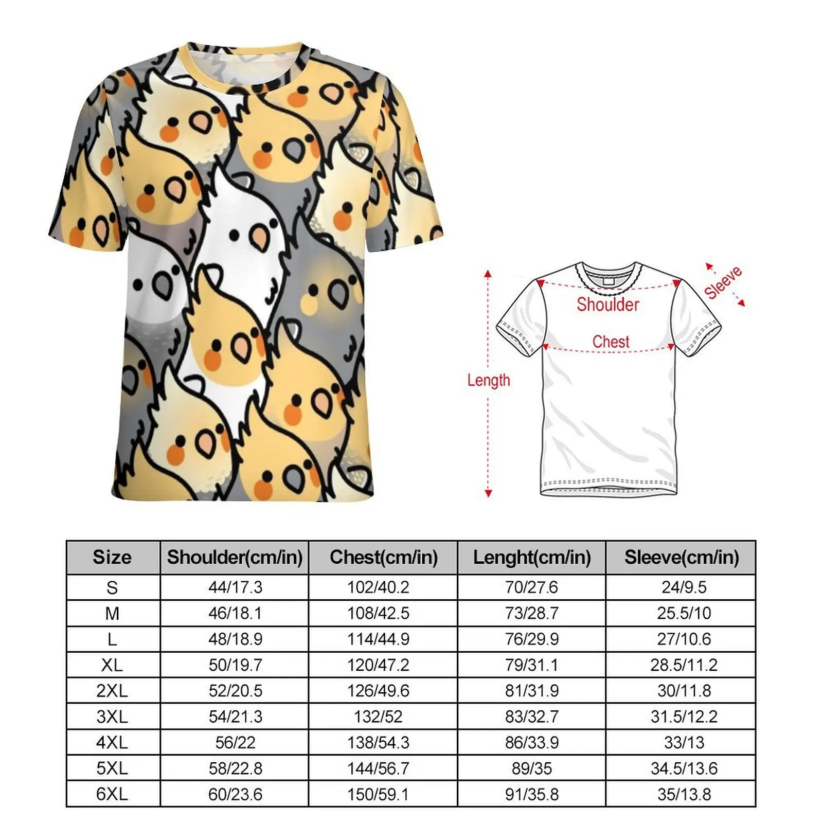 Cartoon Parrot T Shirt Chubby Cockatiel Party Fashion T-Shirts Men Y2K Fun Tee Shirt Original Short Sleeve Custom Tees Plus Size