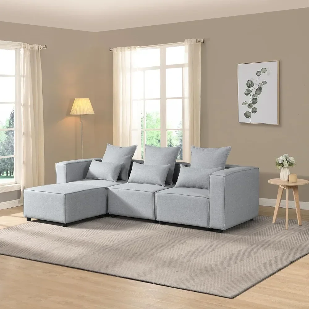 Modular Sectional Sofa,Convertible L Shaped 3 Seater Sofa with Removable Ottoman,Oversized Sectional Couches for Living Room