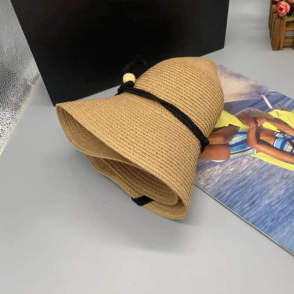 

Fashion Summer Straw Bucket Hat Foldable Wide Brim Women's Straw Hat Beach Sunscreen Visor Cap Outdoor
