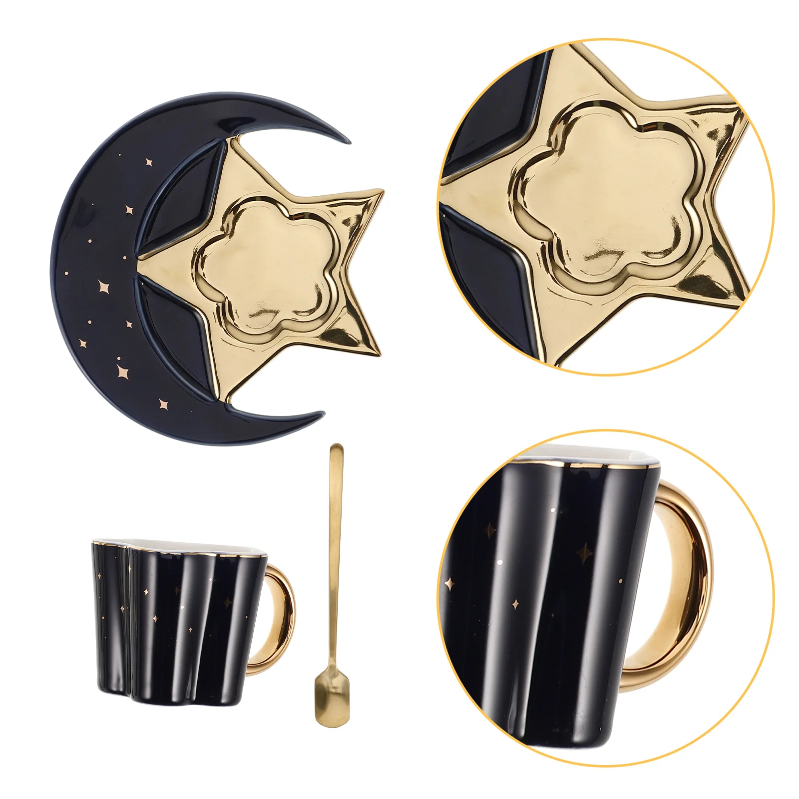 

1 set 1 Set Moon Coffee Mug Golden Handle Elegant Porcelain Cup Office Home Decoration Novelty Gift Idea