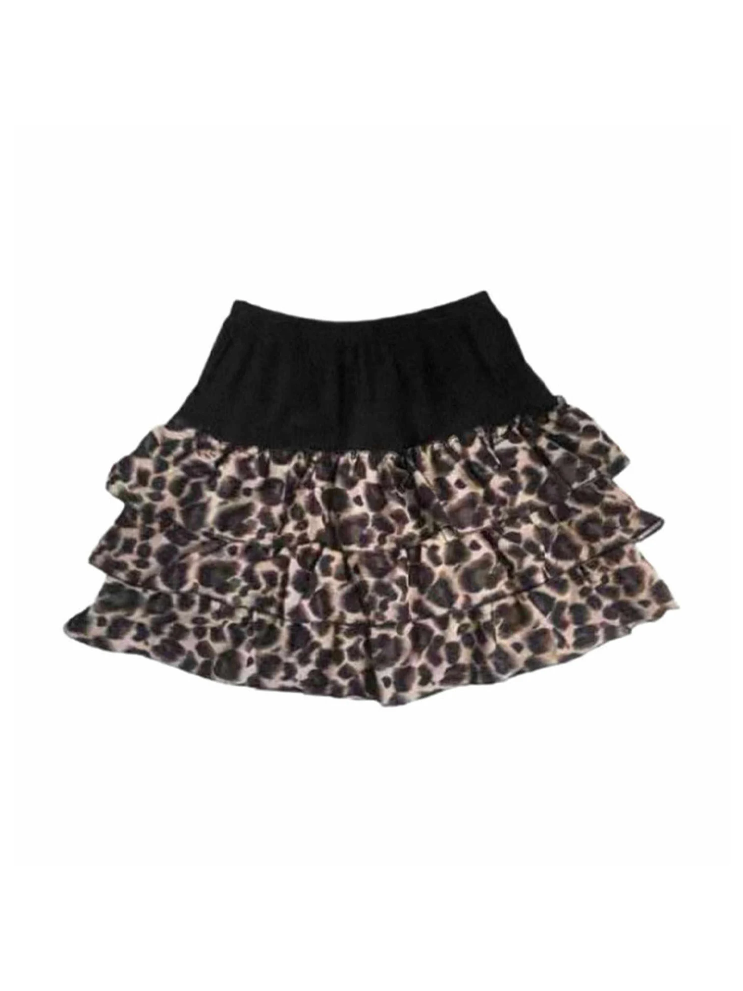 Women Patchwork Y2k Gyaru Leopard Skirt Harajuku A-line Mini Skirts Aesthetic 90s Vintage Bubble Skirt 2000s Clothes Summer 2025