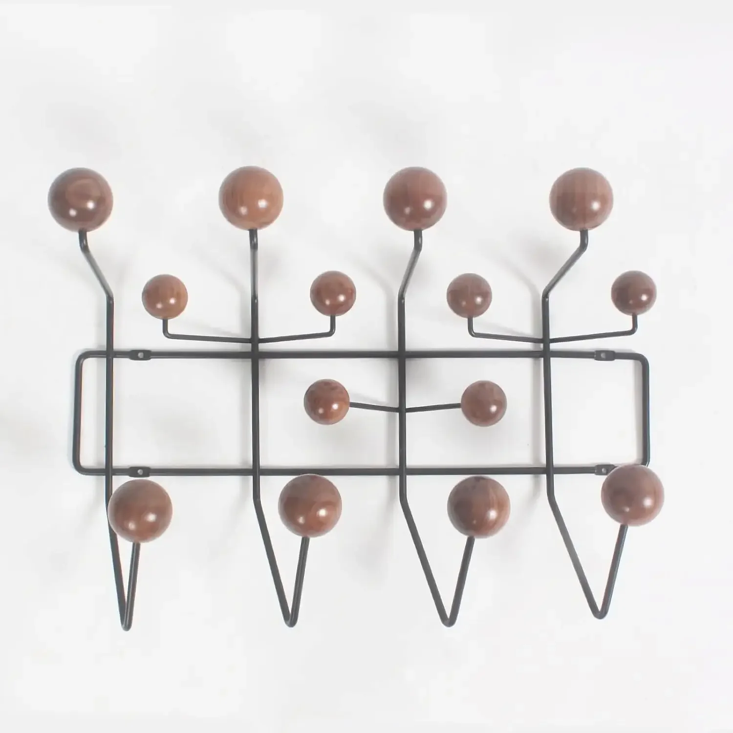 Classic Mid Century Modern Home Hang it All Coat Rack Dark Walnut | Wall Mounted Hooks Heavy with Painted Solid Wooden Balls,Dec