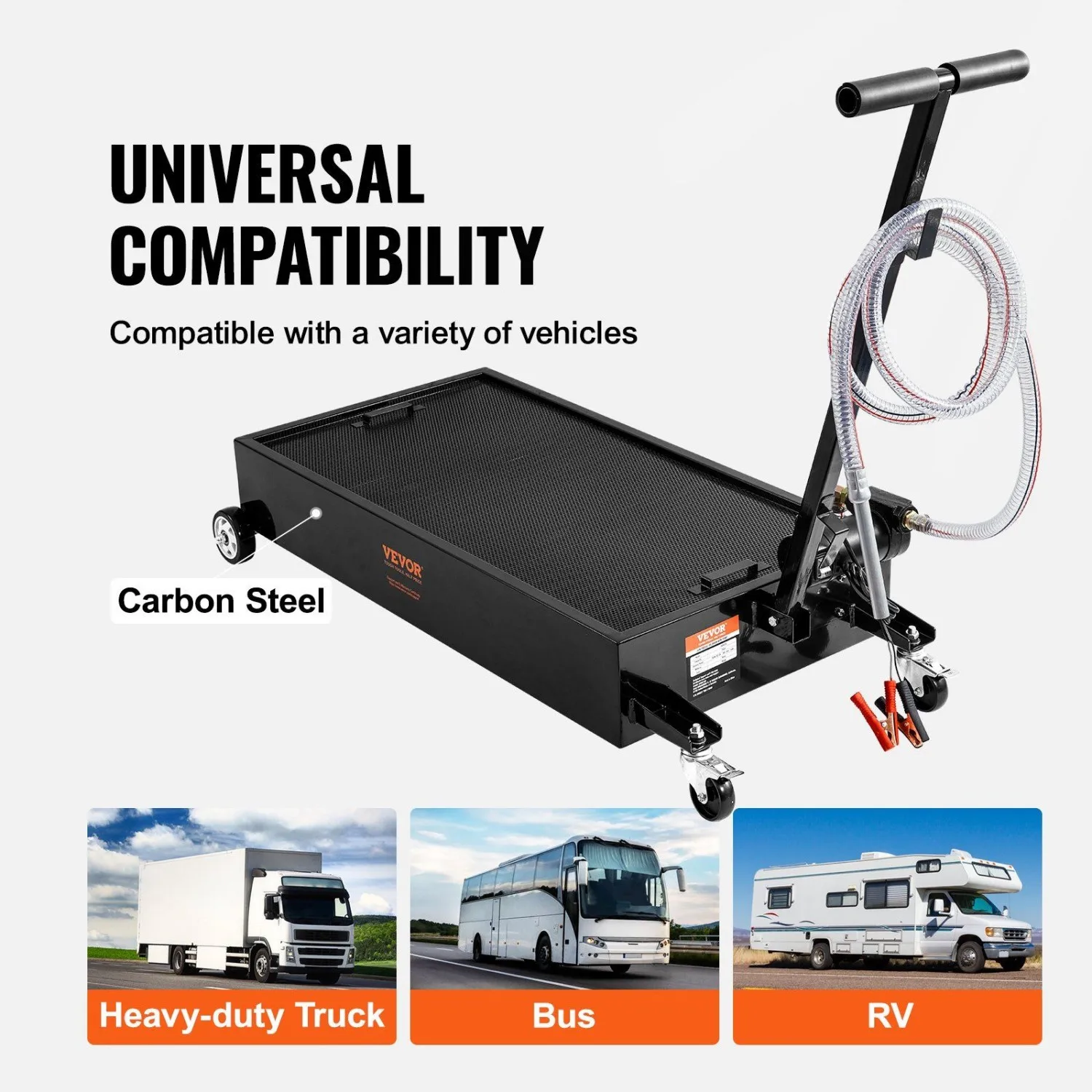 20 Gal Electric Oil Drain Pan - 12V 180W Pump with Swivel Casters, Foldable Handle, Carbon Steel for Truck SUV RV Fluid Disposal