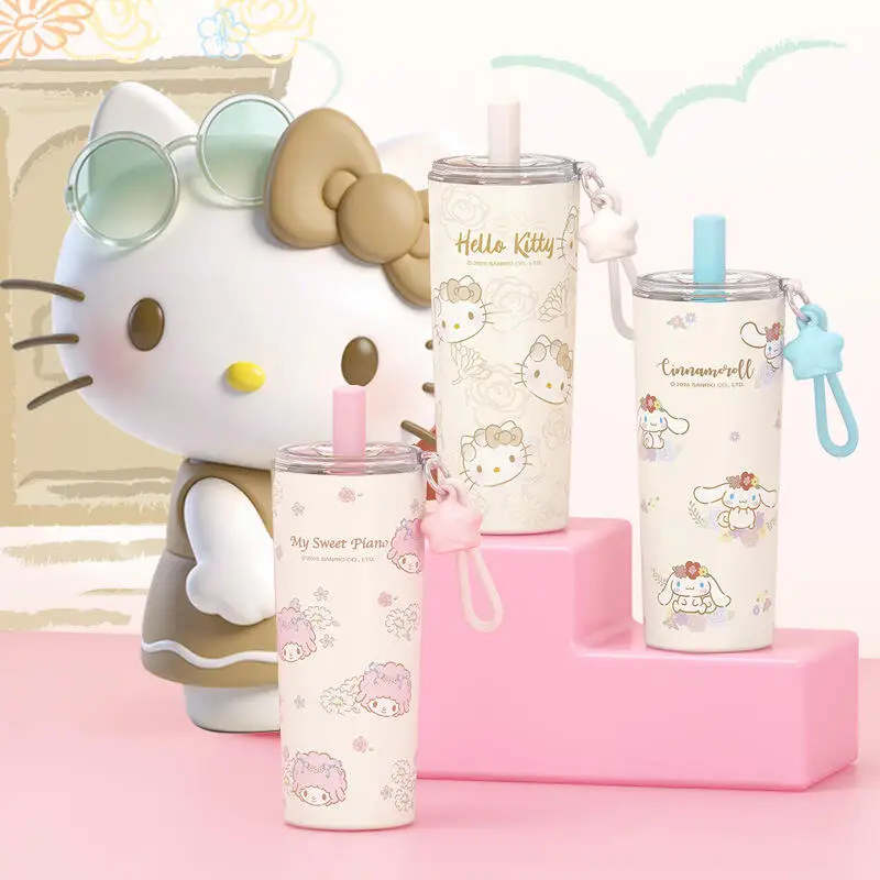 

Модная милая термокружка Hello Kitty из нержавеющей стали с соломинкой, стильный дизайн, большая емкость, подарок для девушки