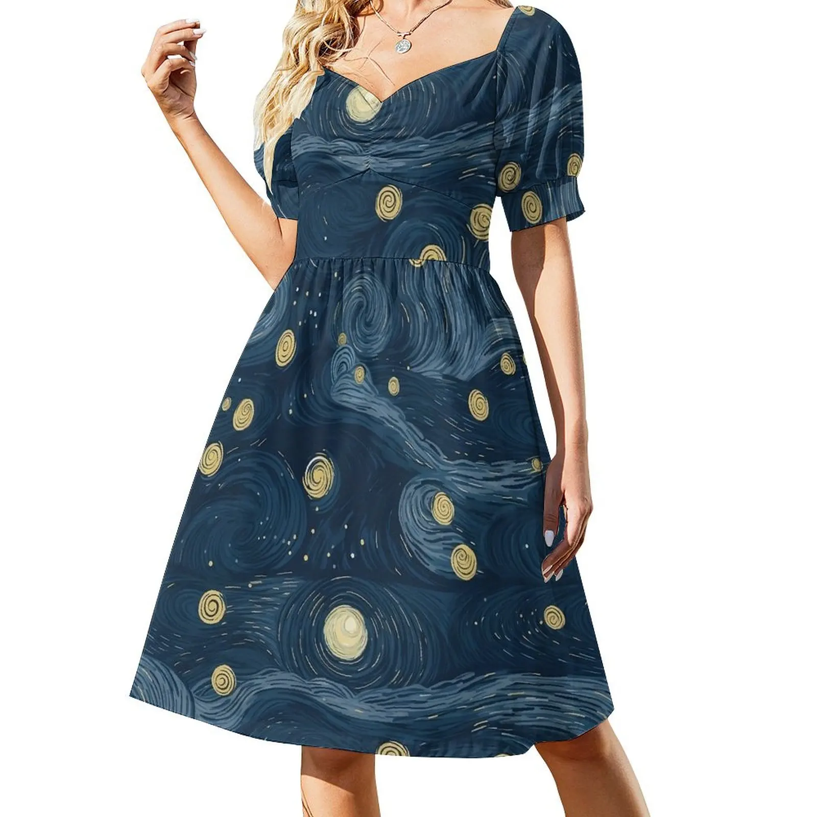 

Impressionist Sky Short-Sleeved Dress dresses for special events women's clothing summer 2025 novelties