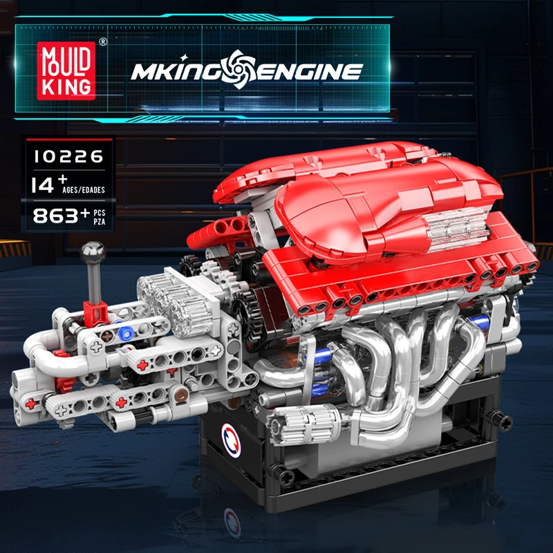 Mould King 10226 Technisches Motorspielzeug Der motorisierte V12-Motorbaustein-Baugruppe V12-Motorstein für Kinder, Weihnachtsgeschenk