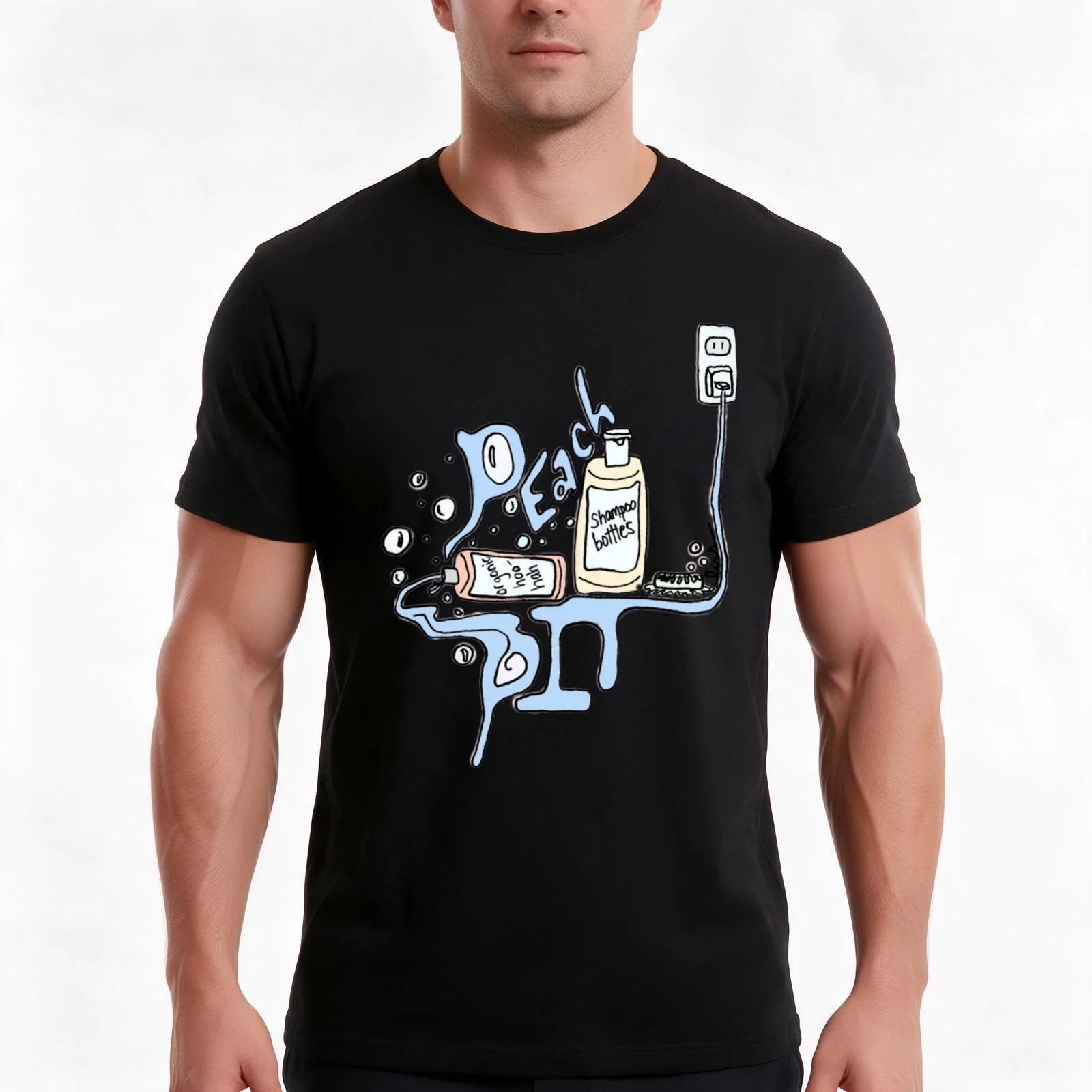 PEACH PIT: SHAMPOO BOTTLES (original, colour) T-Shirt, Summer Casual Cotton Tee, Oversized Streetwear Tops, Unisex Men Women