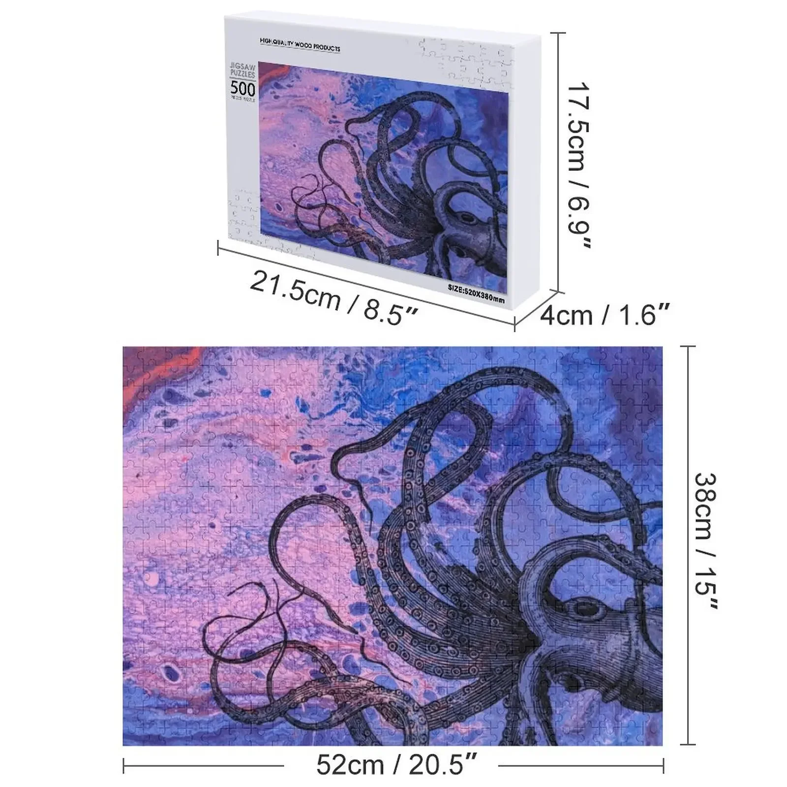 จิ๊กซอว์ปลาหมึกยักษ์ทะเลสีน้ำเงินเข้ม จิ๊กซอว์ไม้สำหรับผู้ใหญ่ เกมปริศนาสำหรับเด็ก