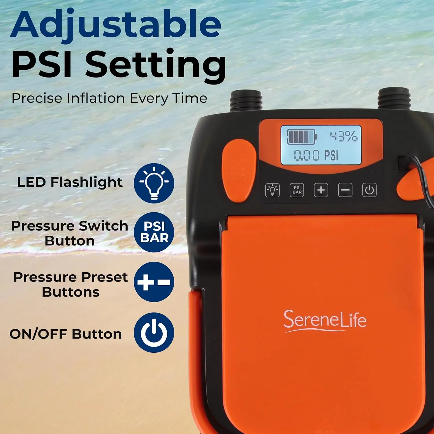 High Pressure Electric Air Pump for Inflatables - 16PSI, Auto Shutoff, Digital Display, Car Power