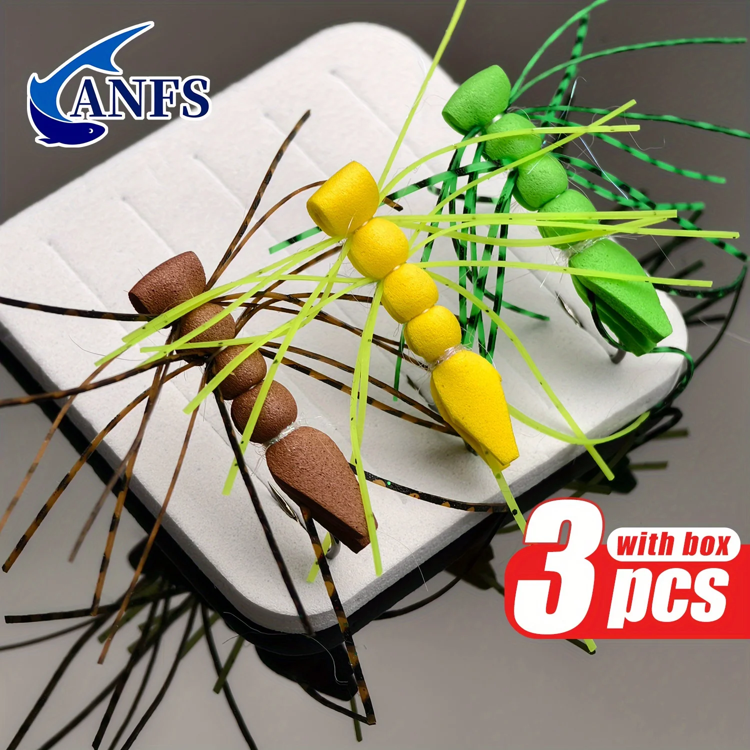 ANFS 3pcs Foam Fishing Lures - Floating Insect-Style Dry Fly Fishing Flies for Trout, Bass, Catfish, Perch