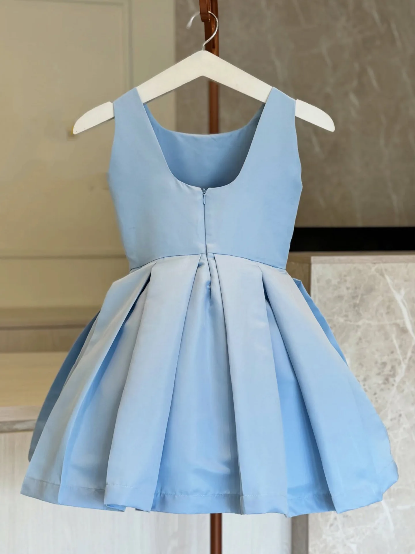 Custom Flower Girl Dress Wedding Dress Birthday Party Dress Sleeveless Satin Princess Dress with Big Bow for Kids Pageant
