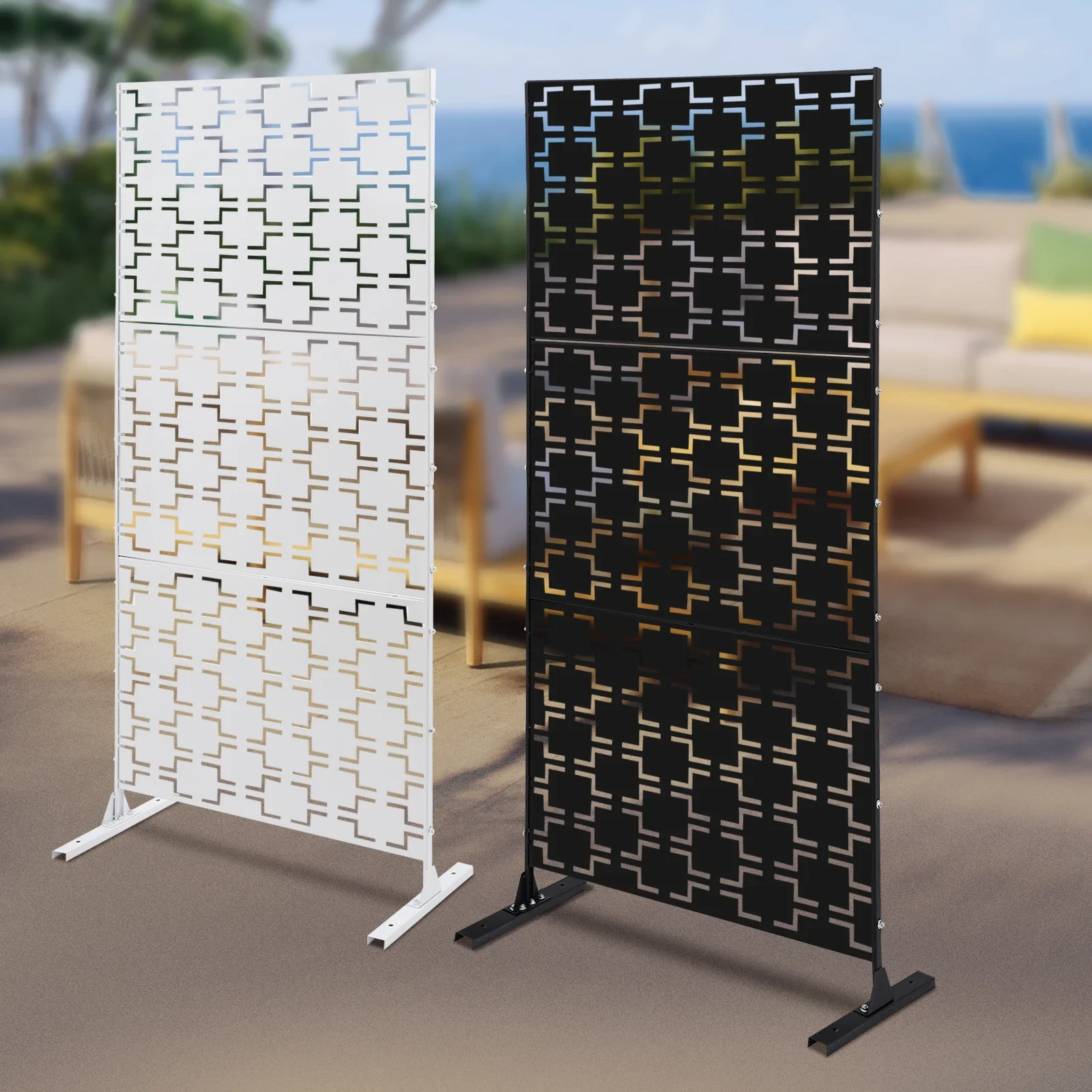 Outdoor Privacy Fence Screen, Outdoor Decorative Panels, Indoor Fence Panels, Privacy Screen 35.4 * 74.8In White/Black