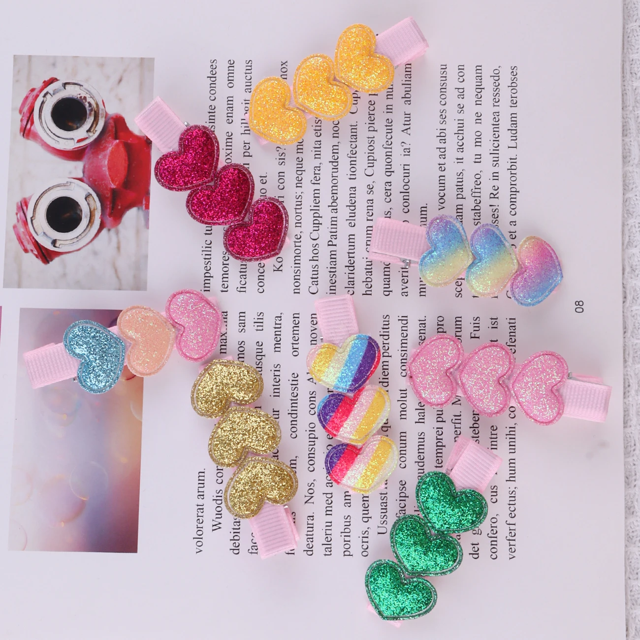 Glitter Heart Shape Rainbow Hair Clips for Baby Girls Valentine’s Day Hair Clips Love Alligator Clips Barrettes Hair Accessories