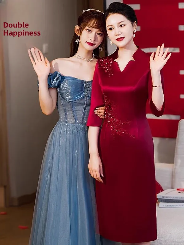 

Ele Acetate Satin Wedding Guest Dr Long Sve Mid-Length Flag Robe Mommy Dr Warmth Suitable for Weddings