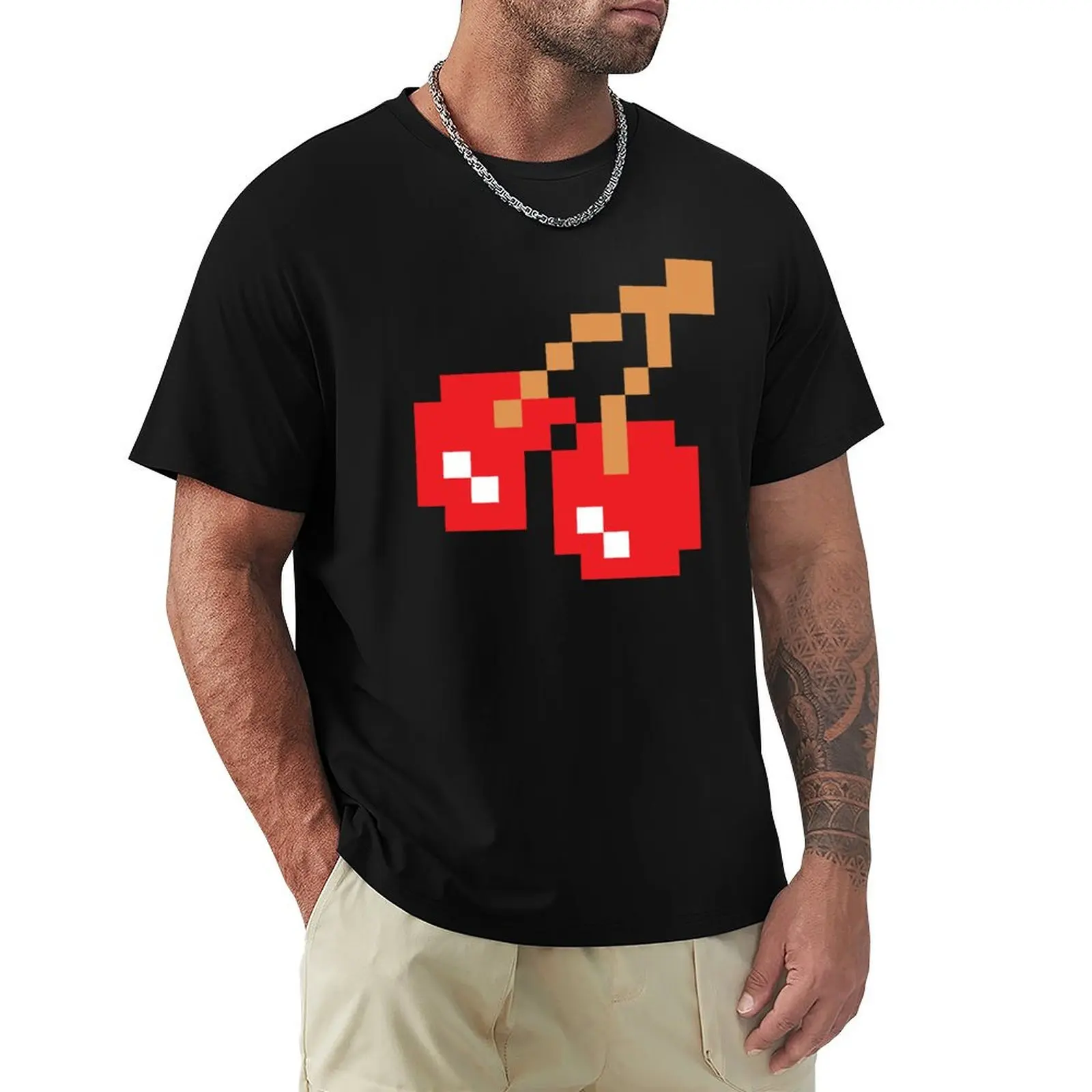 

8-Bit Cherry T-Shirt blue lock Clothing Funny t-shirt mens white t shirts