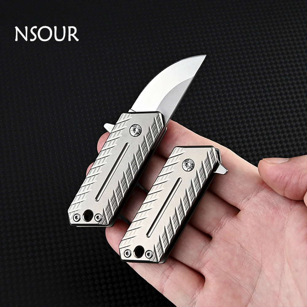 

Titanium Alloy Mini Folding Knife High Hardness D2 Steel Sharp Knife With Keychain Pendant Disassembly Express Open Box EDC Tool