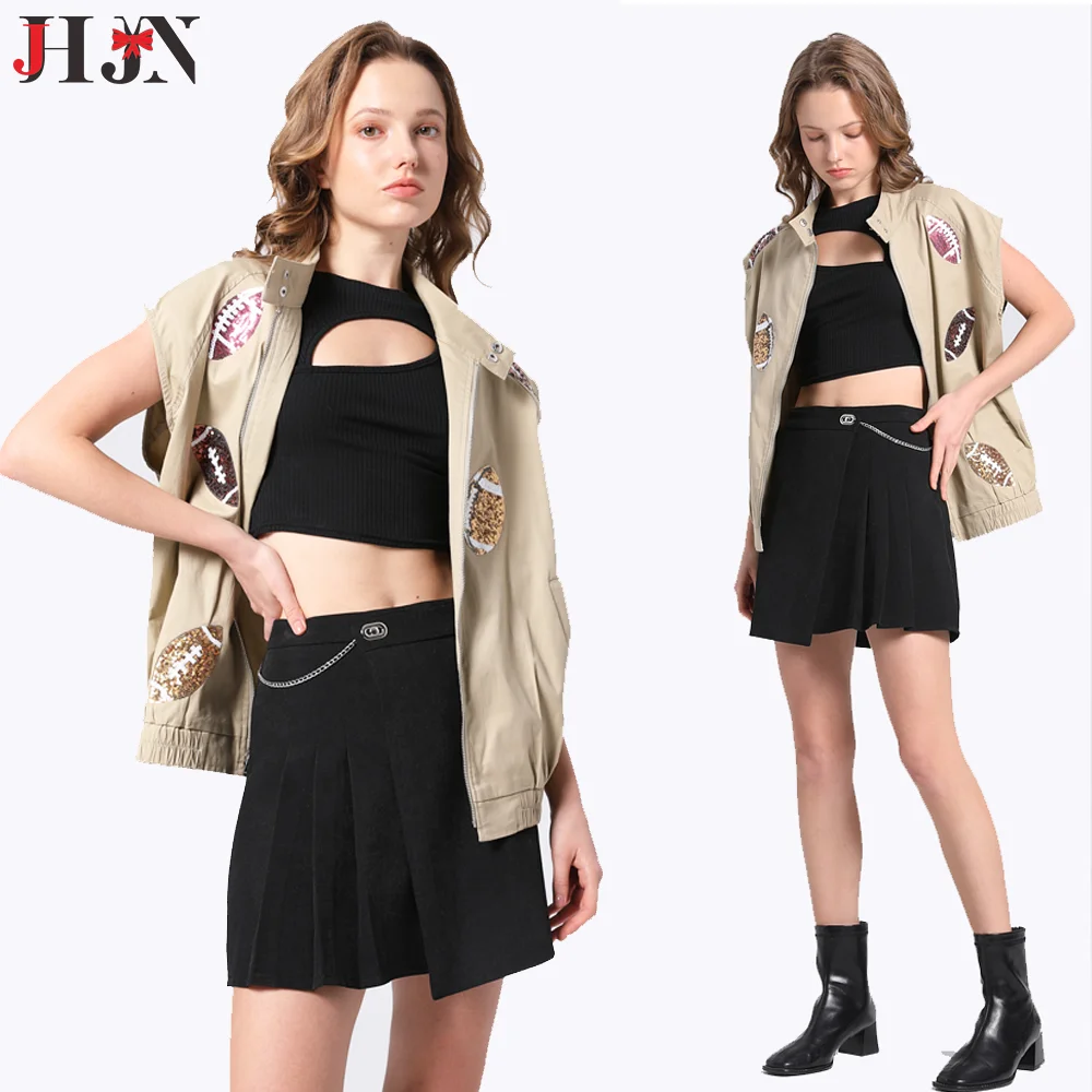 

New Style Women's Vest Fashion Casual Tank Tops Solid Color Rugby Glitter Tees Hot Selling Y2k Clothes Sleeveless Zipper Jacket