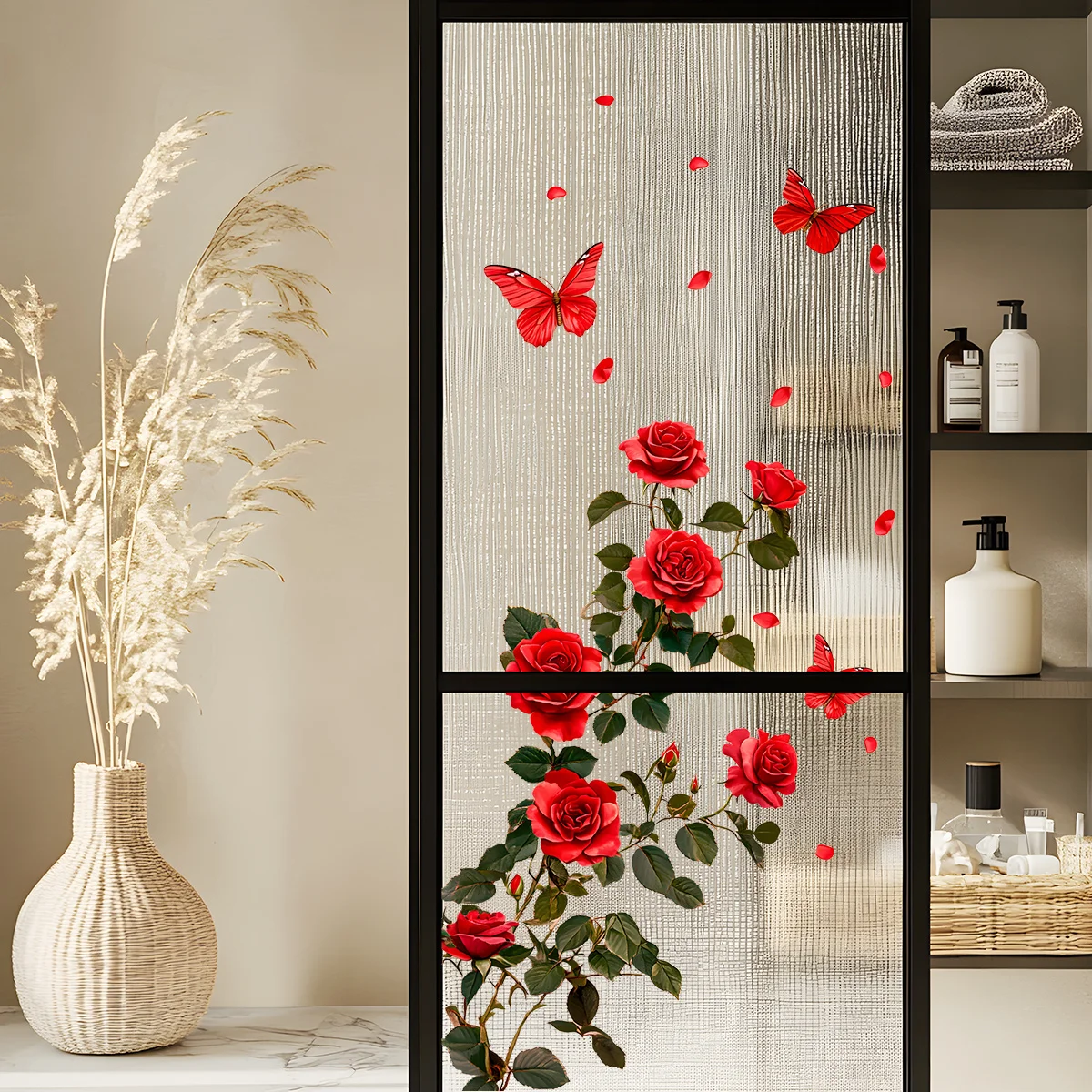 1PC Romantic Red Rose Vine Self Adhesive Painting Home Decoration Wardrobe Living Room Decoration Stickers