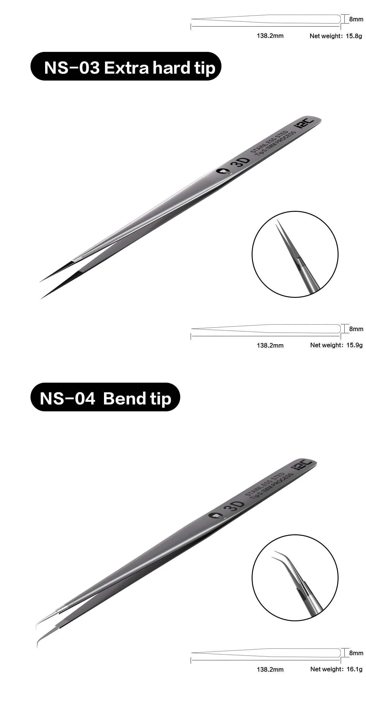 I2C NS(01-04) Super Legierung Pinzette Telefon Schaltung Reparatur Hand Werkzeug Nicht-magnetische Edelstahl Fliegende Draht Pinzette Reparatur werkzeug – Detail 15