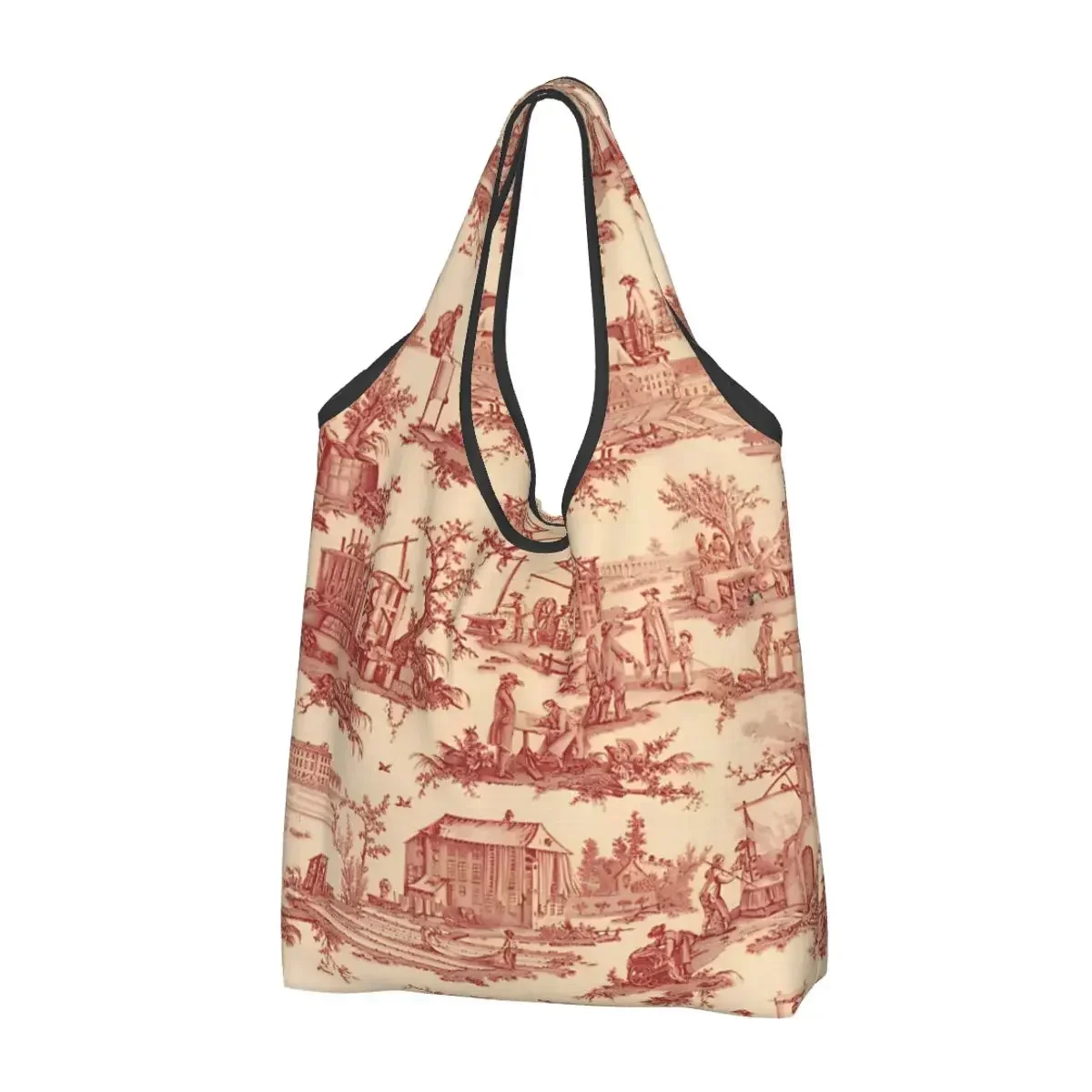 

Large Reusable Chinoiserie Grocery Bags Recycle Foldable Toile De Jouy Shopping Tote Bag Washable With Pouch