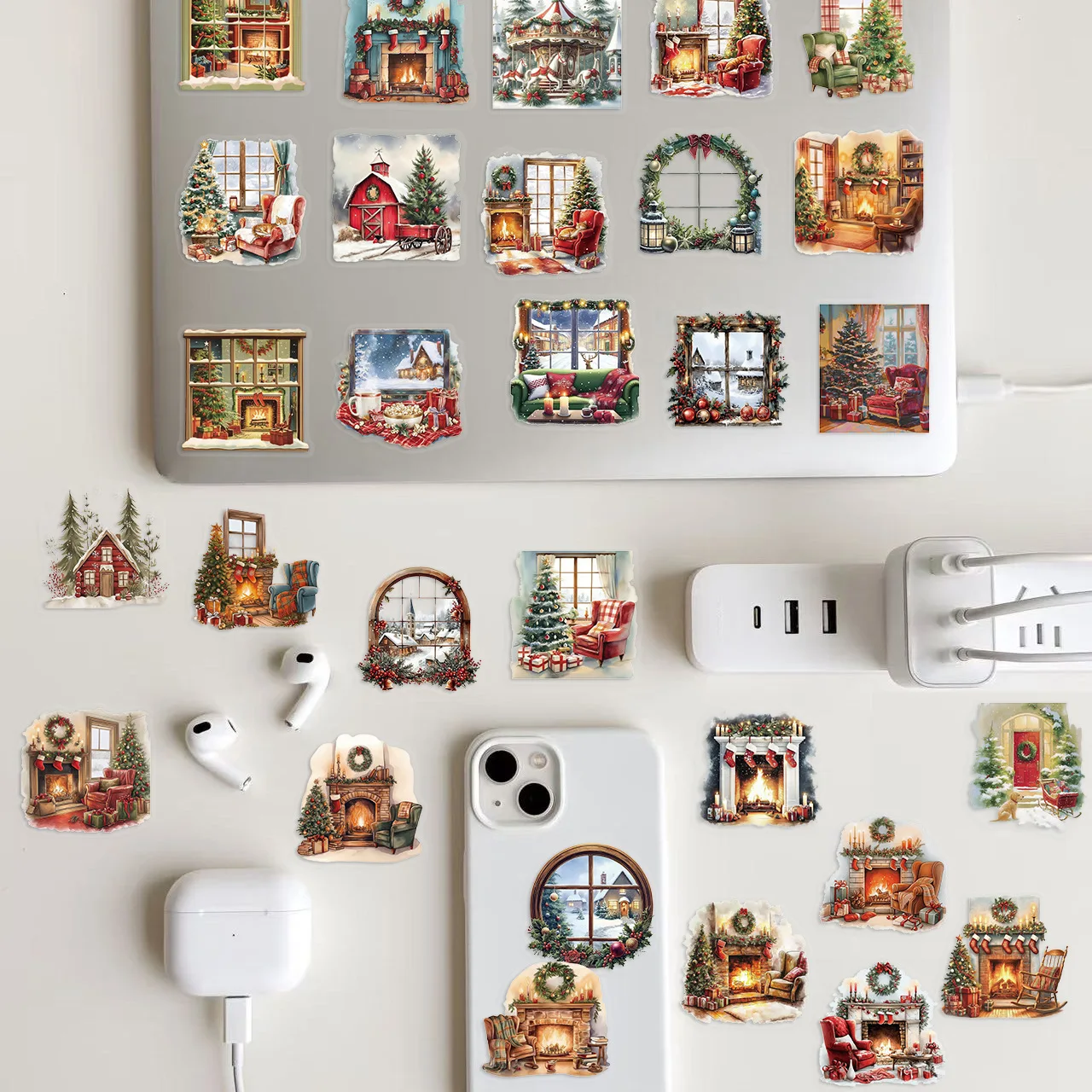 50 قطعة من ملصقات مشهد عيد الميلاد الكرتونية الشفافة لتزيين الحيوانات الأليفة والكمبيوتر المحمول والجيتار حافظة هاتف iPad ملصقات مقاومة للماء لعبة أطفال #5