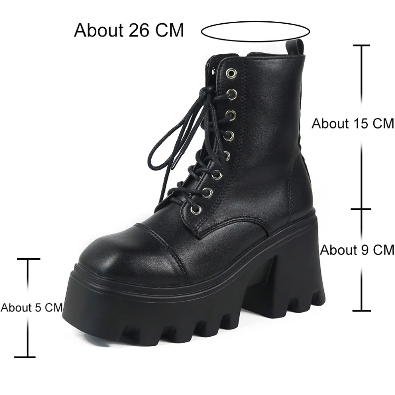 2022 new Big Size 43 Platform Chunky Heel Zipper Goth Motorcycle Boots Women Black Fashion Punk Cool Combat Ladies Shoes