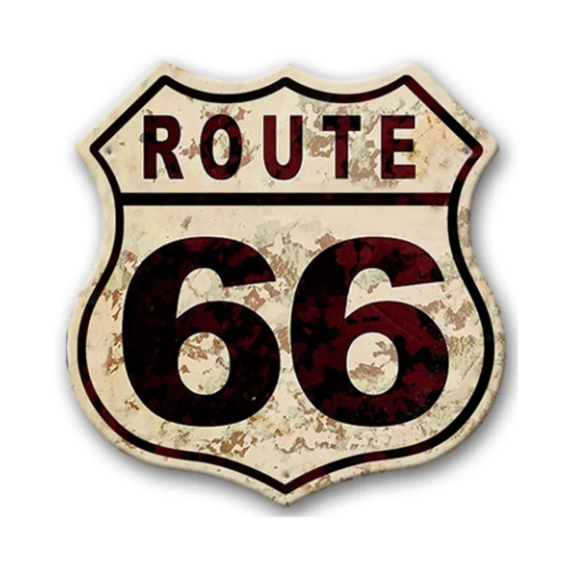 Route 66 America Tin Signs Vintage Metal Shield Shaped Plaques for Garage Man Cave Club Bar Home Wall Art Decor