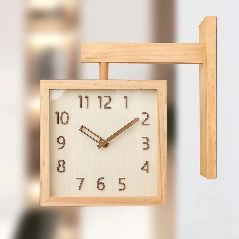 Nordic Wanduhr Einfache Stille Doppelseitige Uhren Holz Dekorative Ecke Uhr für Wohnzimmer Ecke Wand Hängen Dekor